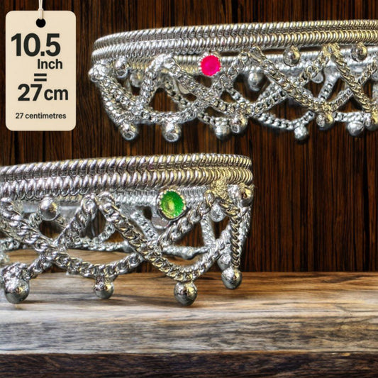 German Silver -Silver Plated Common sunflower Anklet with NON-Adjustable Size, Contemporary Style, Silver PLATED, 2-Piece Set-10.5 Inch Coloured Heart Details, Set of 2