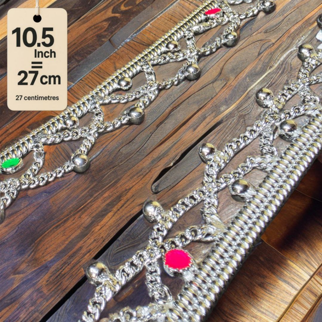 German Silver -Silver Plated Common sunflower Anklet with NON-Adjustable Size, Contemporary Style, Silver PLATED, 2-Piece Set-10.5 Inch Coloured Heart Details, Set of 2