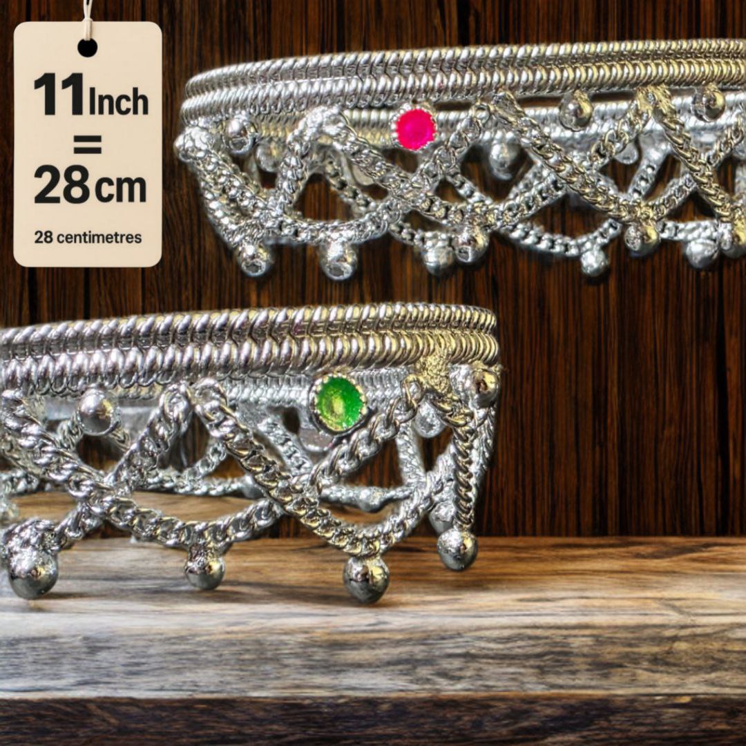 German Silver -Silver Plated Common sunflower Anklet with NON-Adjustable Size, Contemporary Style, Silver PLATED, 2-Piece Set-11 Inch Coloured Heart Details, Set of 2