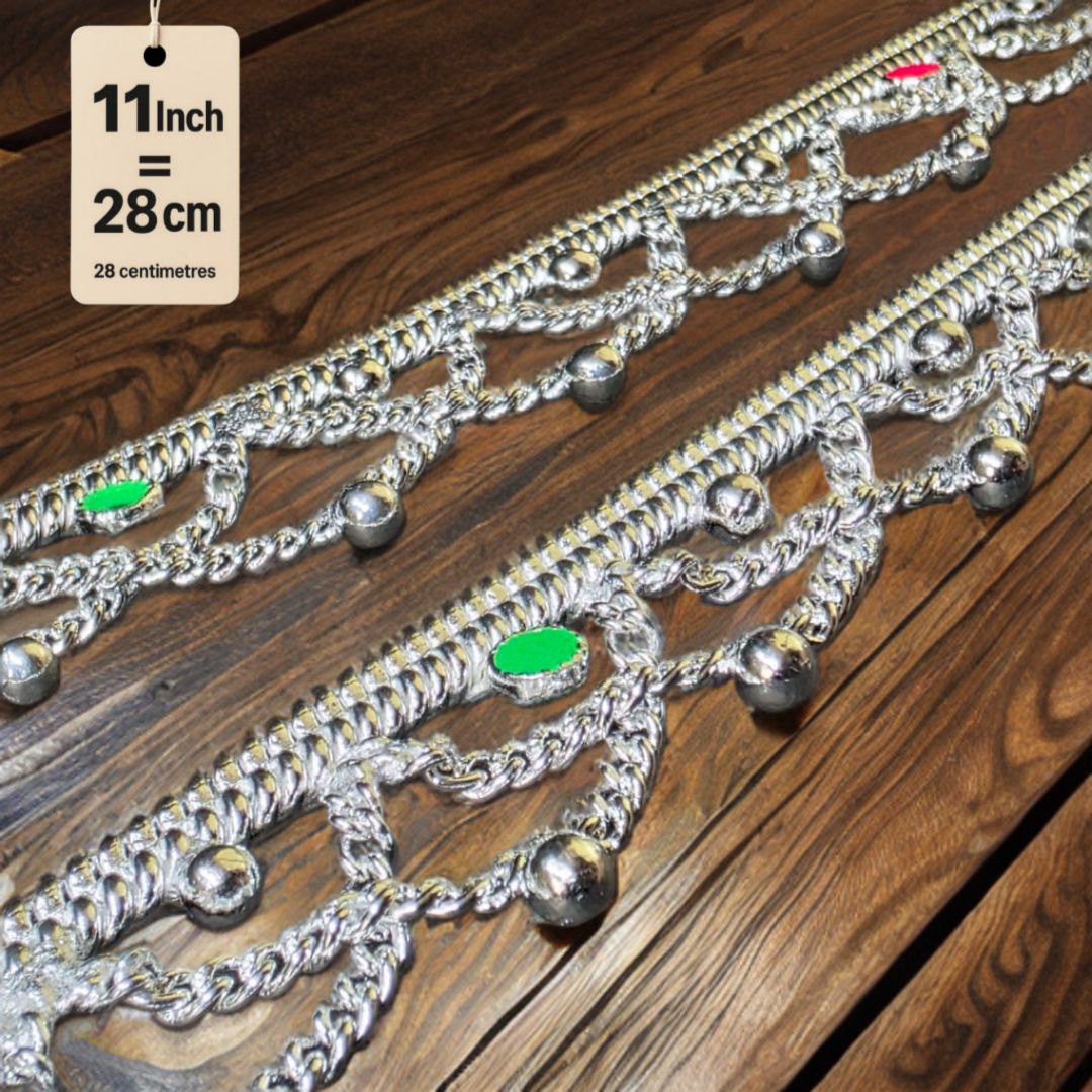 German Silver -Silver Plated Common sunflower Anklet with NON-Adjustable Size, Contemporary Style, Silver PLATED, 2-Piece Set-11 Inch Coloured Heart Details, Set of 2