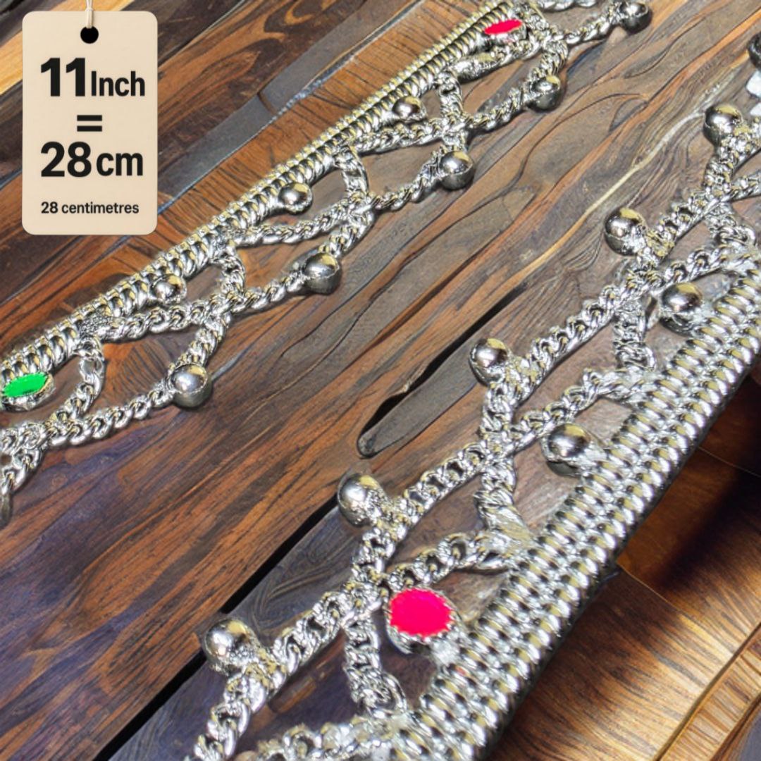 German Silver -Silver Plated Common sunflower Anklet with NON-Adjustable Size, Contemporary Style, Silver PLATED, 2-Piece Set-11 Inch Coloured Heart Details, Set of 2