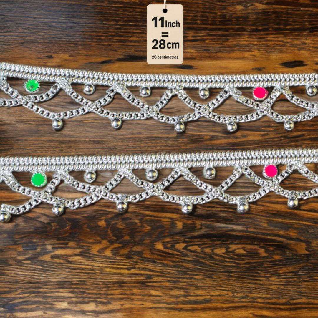 German Silver -Silver Plated Common sunflower Anklet with NON-Adjustable Size, Contemporary Style, Silver PLATED, 2-Piece Set-11 Inch Coloured Heart Details, Set of 2