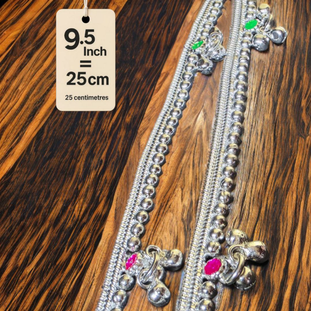 German Silver -Silver Plated Silver Ball Anklet with NON-Adjustable Size, Contemporary Style, Silver PLATED, 2-Piece Set-9.5 Inch Coloured Common sunflower Details, Set of 2