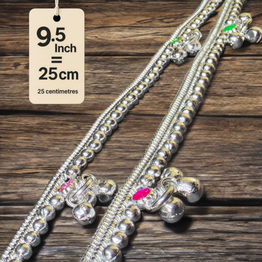 German Silver -Silver Plated Silver Ball Anklet with NON-Adjustable Size, Contemporary Style, Silver PLATED, 2-Piece Set-9.5 Inch Coloured Common sunflower Details, Set of 2