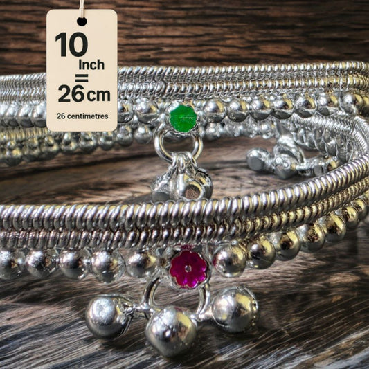 German Silver -Silver Plated Silver Ball Anklet with NON-Adjustable Size, Contemporary Style, Silver PLATED, 2-Piece Set-10 Inch Coloured Common sunflower Details, Set of 2