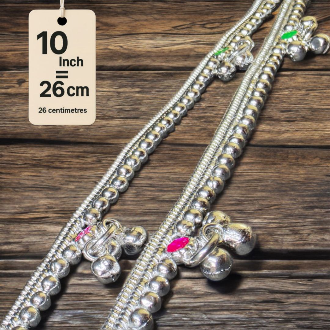 German Silver -Silver Plated Silver Ball Anklet with NON-Adjustable Size, Contemporary Style, Silver PLATED, 2-Piece Set-10 Inch Coloured Common sunflower Details, Set of 2