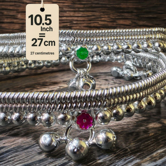 German Silver -Silver Plated Silver Ball Anklet with NON-Adjustable Size, Contemporary Style, Silver PLATED, 2-Piece Set-10.5 Inch Coloured Common sunflower Details, Set of 2
