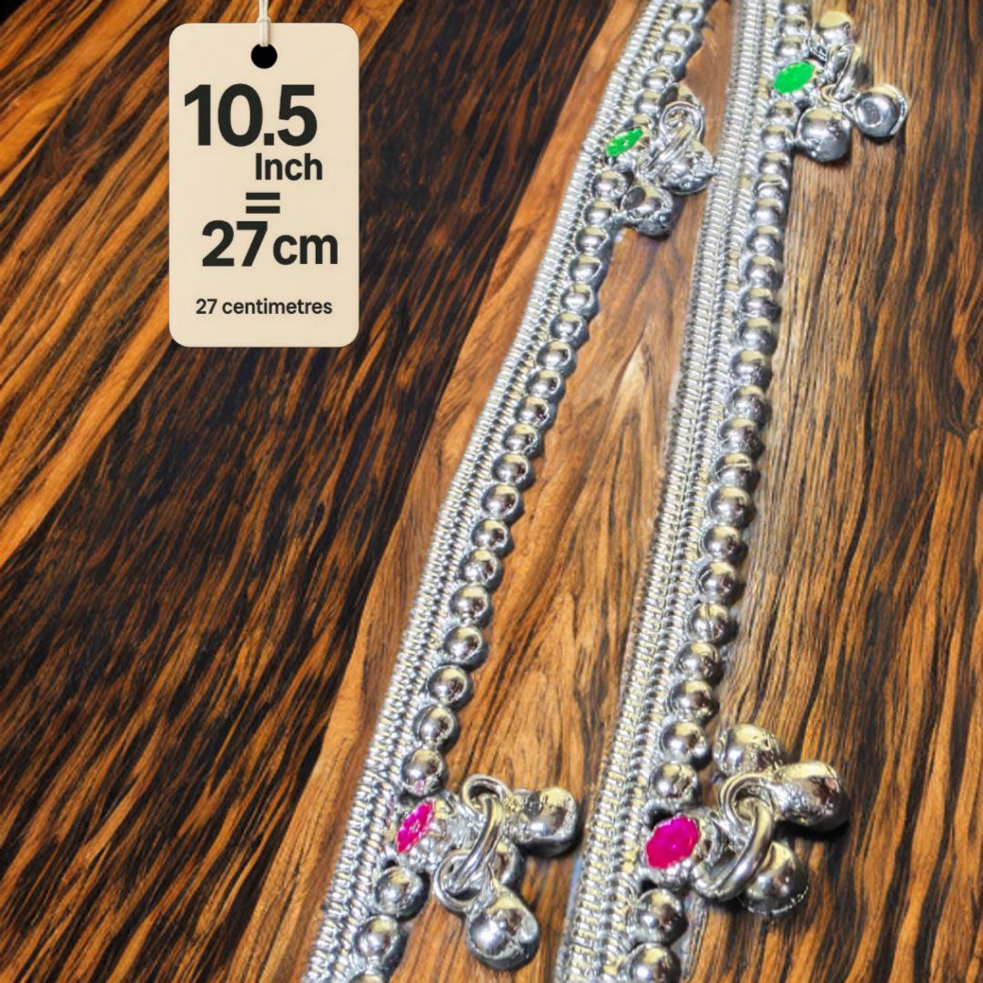 German Silver -Silver Plated Silver Ball Anklet with NON-Adjustable Size, Contemporary Style, Silver PLATED, 2-Piece Set-10.5 Inch Coloured Common sunflower Details, Set of 2