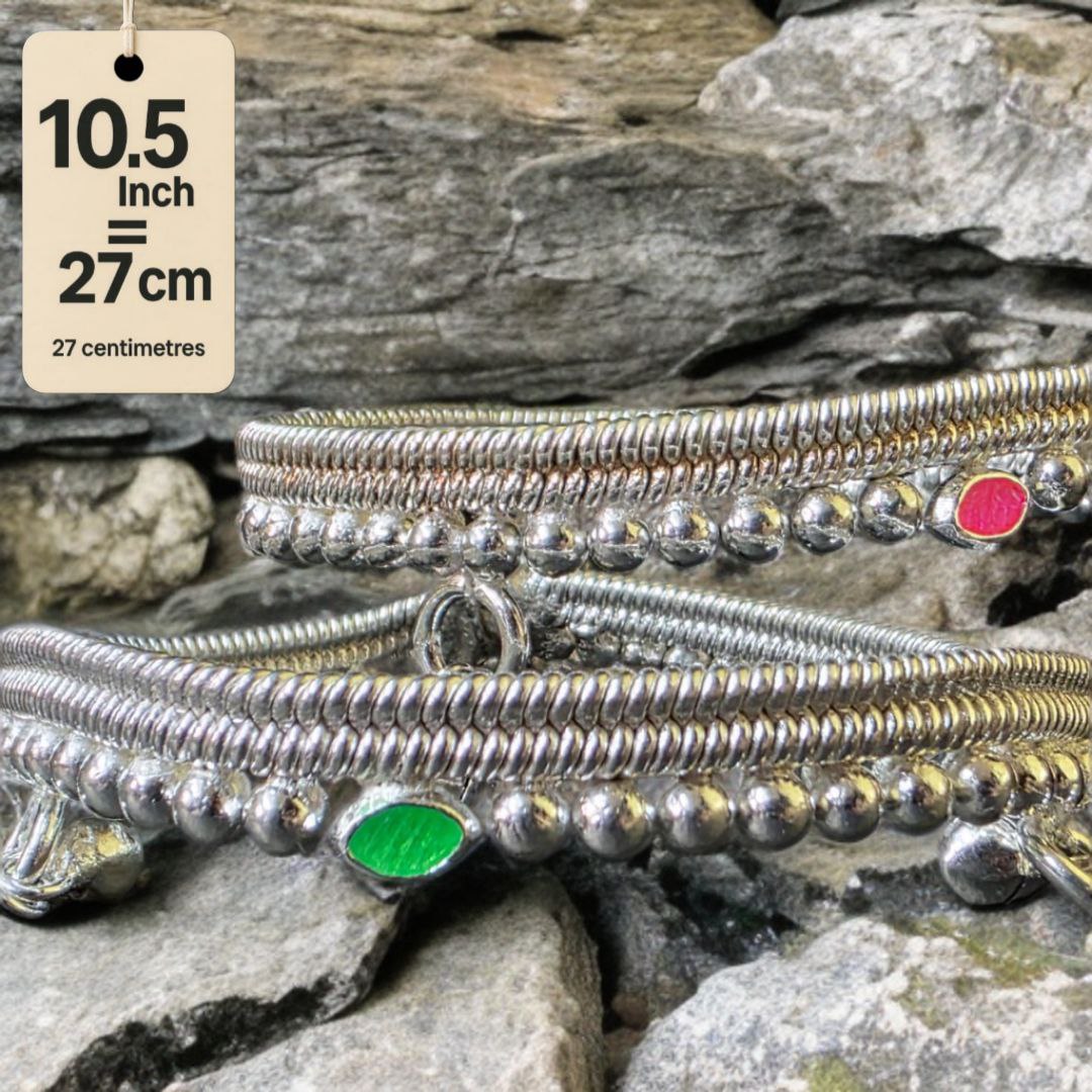 German Silver -Silver Plated Silver Ball Anklet with NON-Adjustable Size, Contemporary Style, Silver PLATED, 2-Piece Set-10.5 Inch Coloured Common sunflower Details, Set of 2