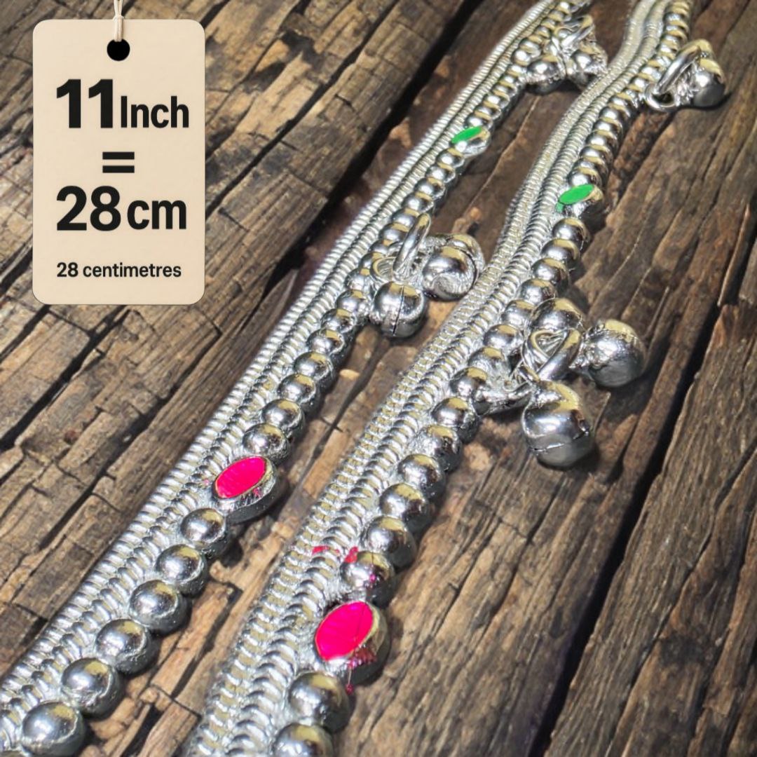 German Silver -Silver Plated Silver Ball Anklet with NON-Adjustable Size, Contemporary Style, Silver PLATED, 2-Piece Set- 11 Inch Coloured Common sunflower Details, Set of 2