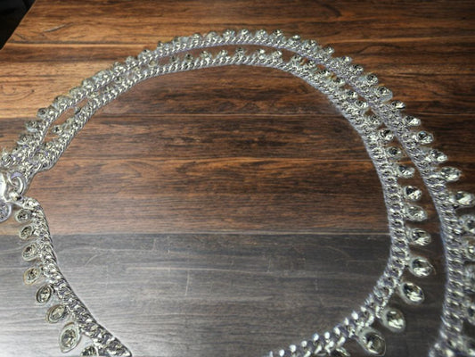 Unique Lightweight White Metal Silver Plated Anklets, NON-Adjustable Size, Contemporary Style, Silver PLATED, 2-Piece Set- free size-1