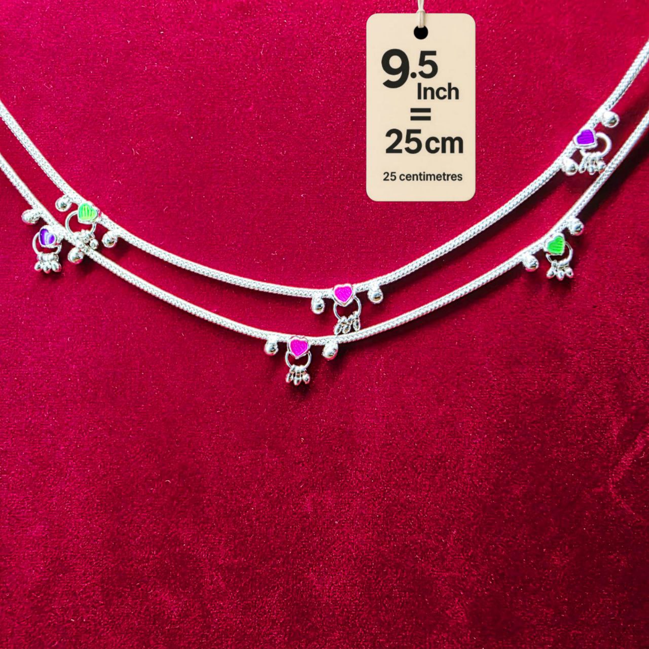 Traditional German Silver Anklet Set, With rasagulla Heart Design with Ball Chain, LIGHT WIGHT Pack of 2-9.5 Inch