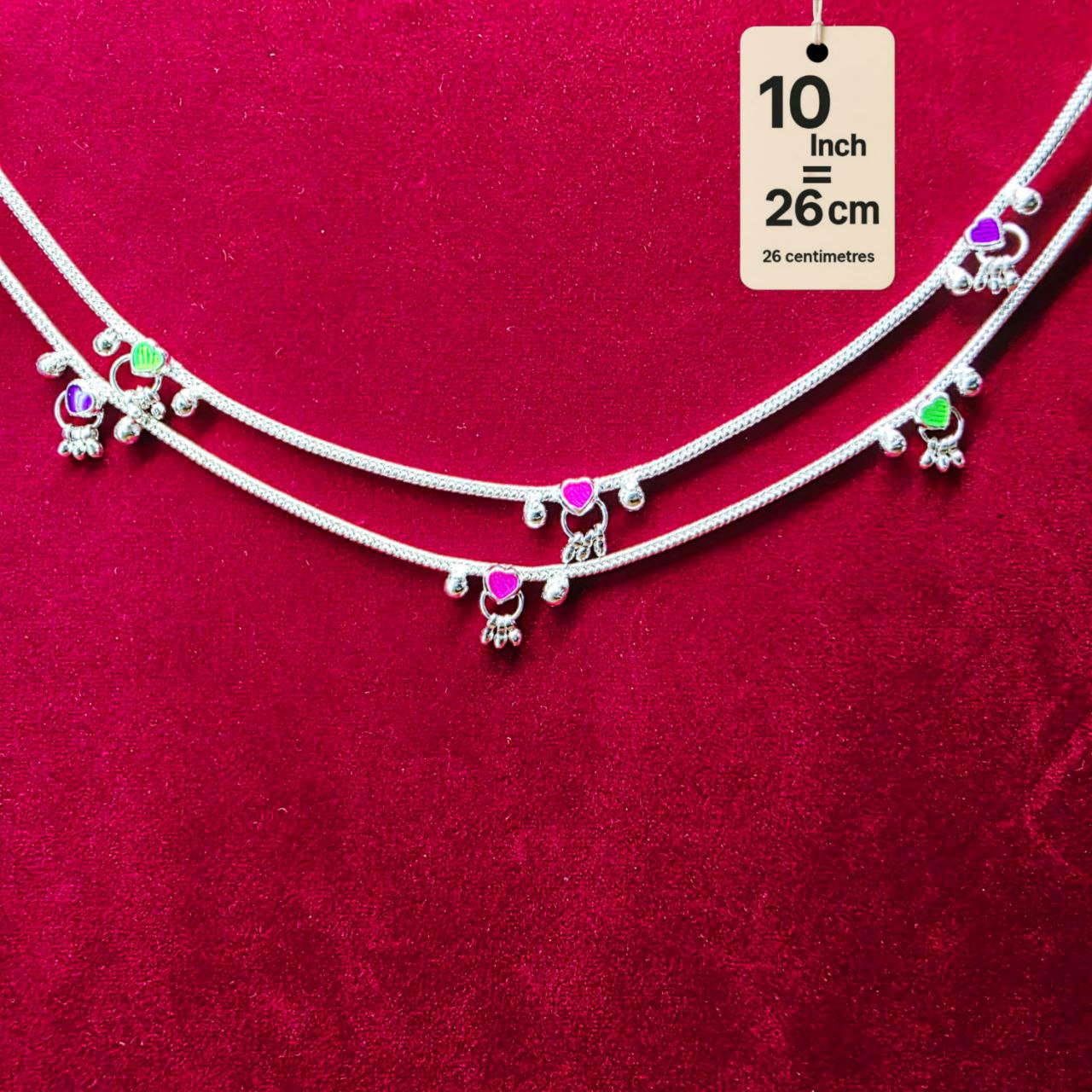 Traditional German Silver Anklet Set, With rasagulla Heart Design with Ball Chain, LIGHT WIGHT Pack of 2-10 Inch