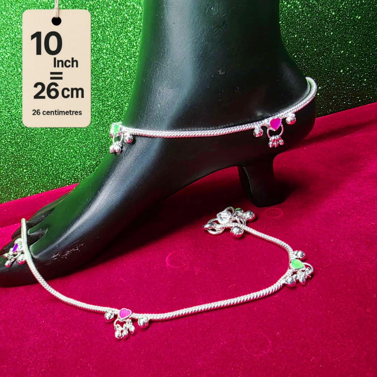 Traditional German Silver Anklet Set, With rasagulla Heart Design with Ball Chain, LIGHT WIGHT Pack of 2-10 Inch