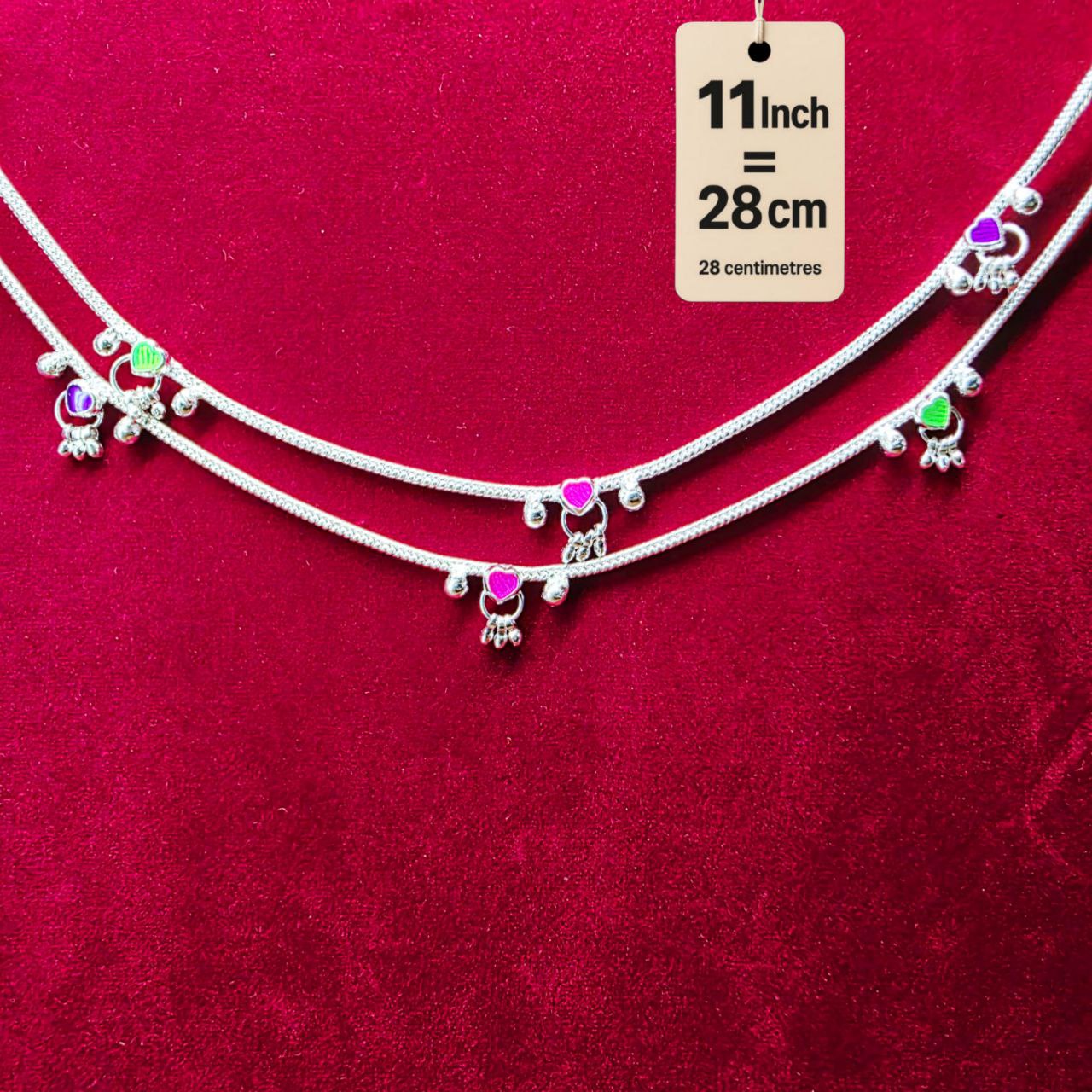 Traditional German Silver Anklet Set, With rasagulla Heart Design with Ball Chain, LIGHT WIGHT Pack of 2-11 Inch