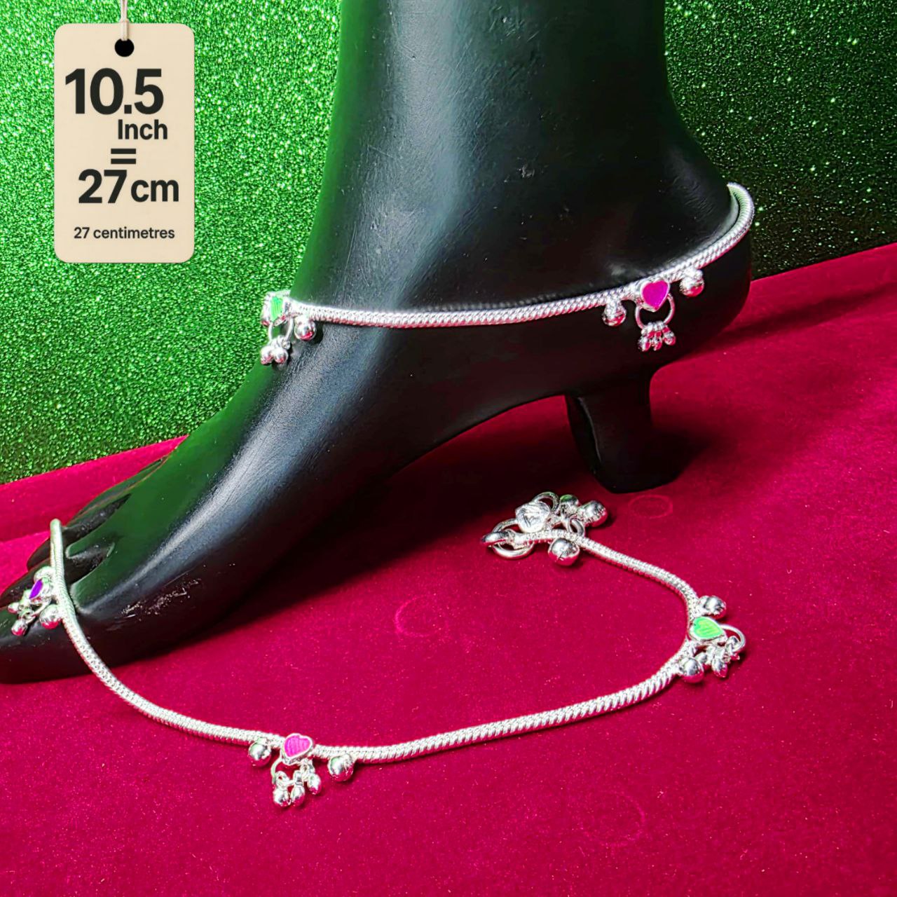 Traditional German Silver Anklet Set, With rasagulla Heart Design with Ball Chain, LIGHT WIGHT Pack of 2-10.5Inch