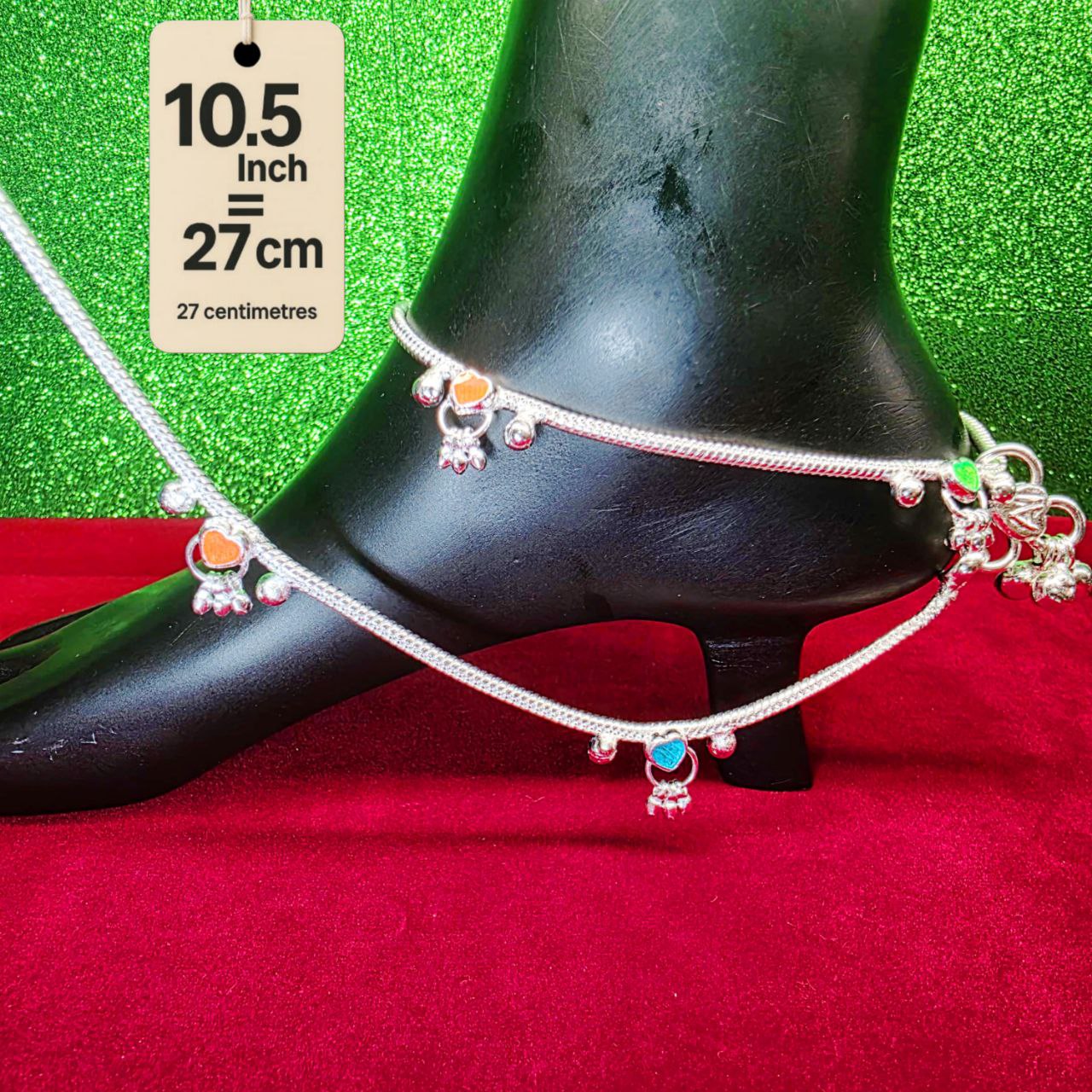 Traditional German Silver Anklet Set, With rasagulla Heart Design with Ball Chain, LIGHT WIGHT Pack of 2-10.5Inch