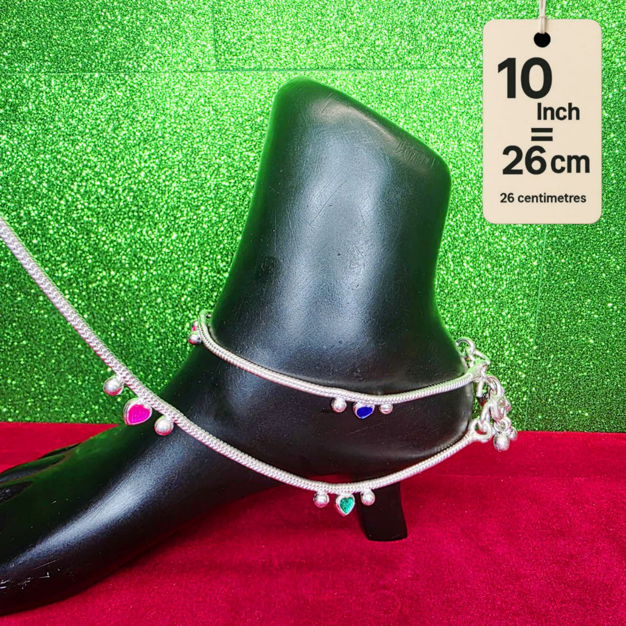 Traditional German Silver Anklet Set With Heart Design with Ball Chain, LIGHT WIGHT Pack of 2-10 Inch