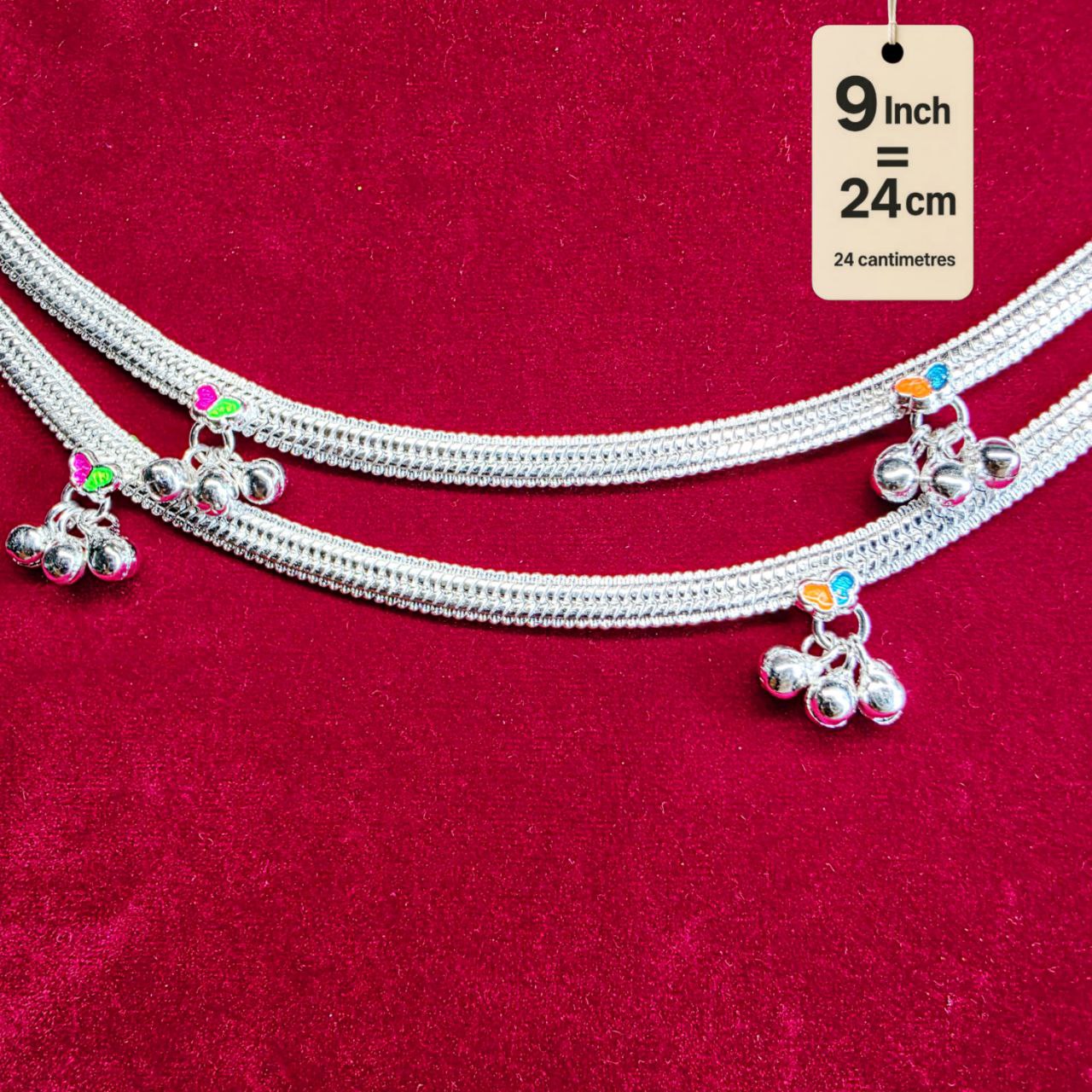 Traditional German Silver Anklet Set With butterfly Design with fancy Chain, LIGHT WIGHT Pack of 2-9 Inch