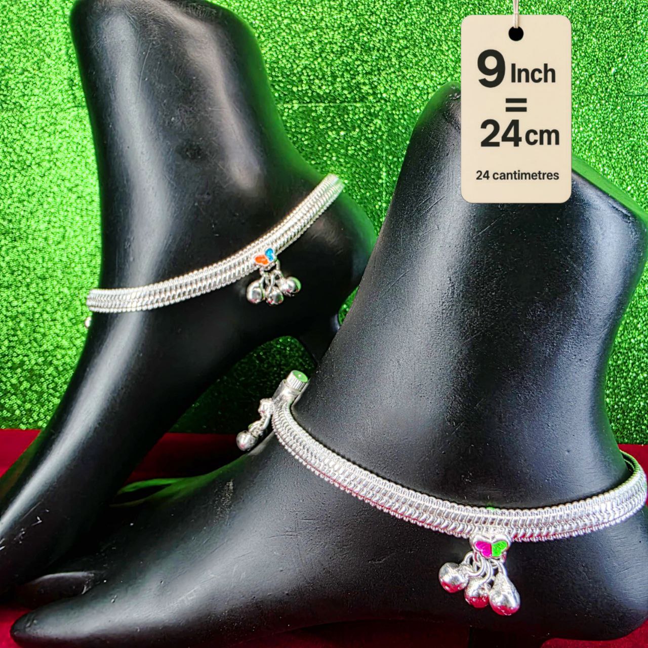 Traditional German Silver Anklet Set With butterfly Design with fancy Chain, LIGHT WIGHT Pack of 2-9 Inch