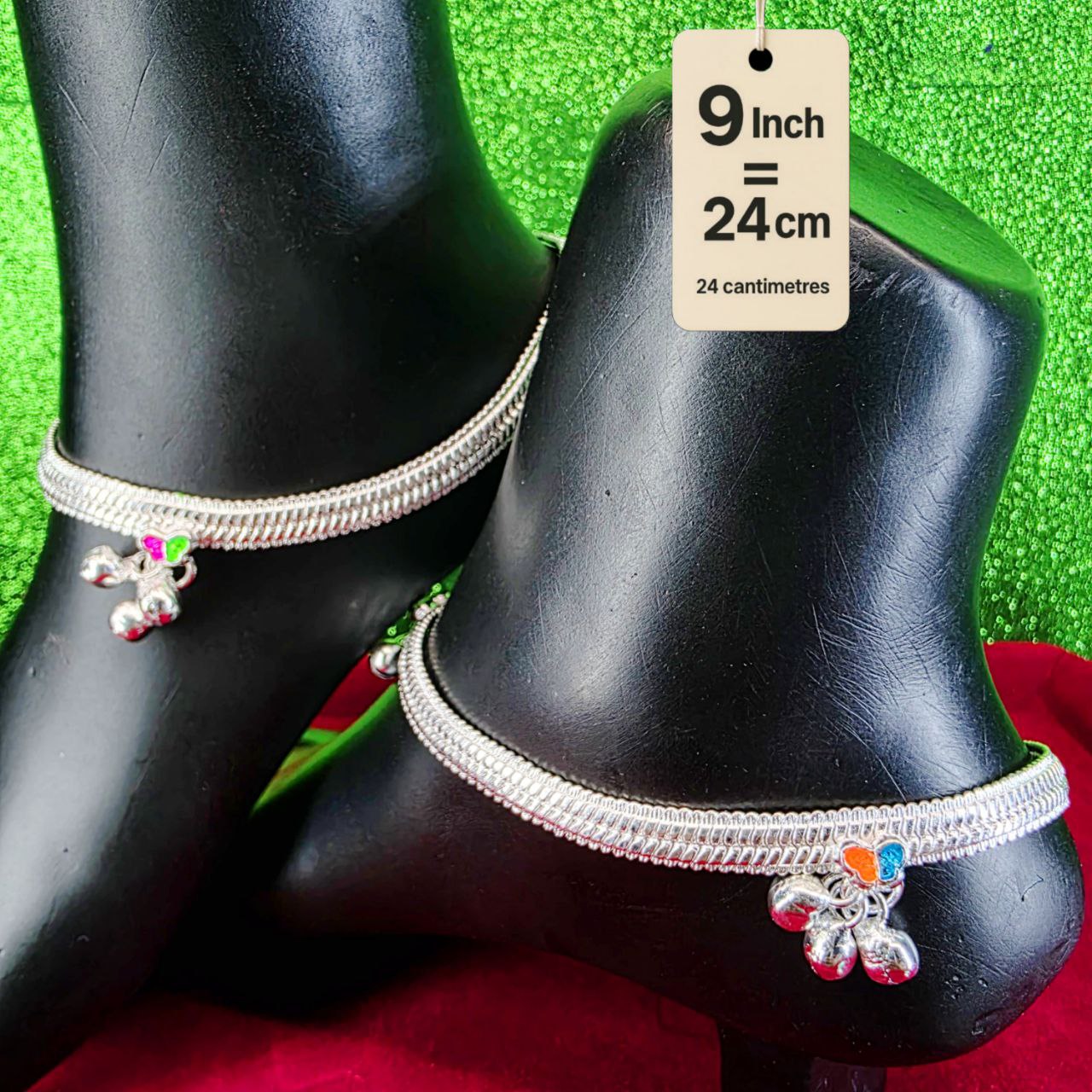 Traditional German Silver Anklet Set With butterfly Design with fancy Chain, LIGHT WIGHT Pack of 2-9 Inch