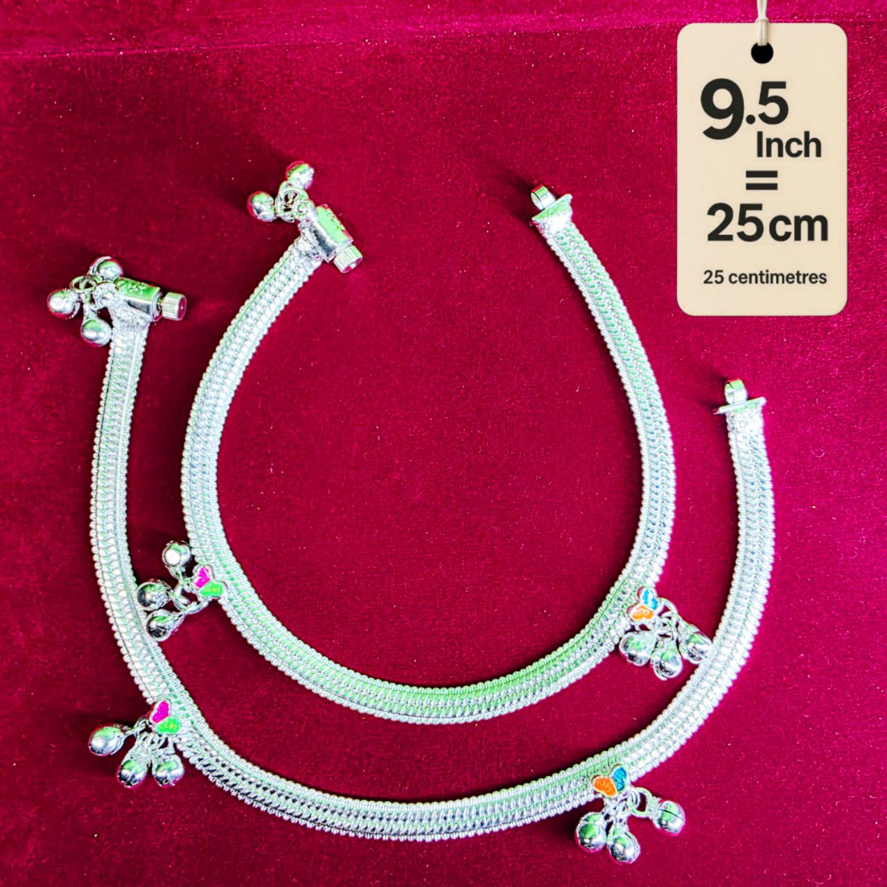 Traditional German Silver Anklet Set With butterfly Design with fancy Chain, LIGHT WIGHT Pack of 2-9.5 Inch