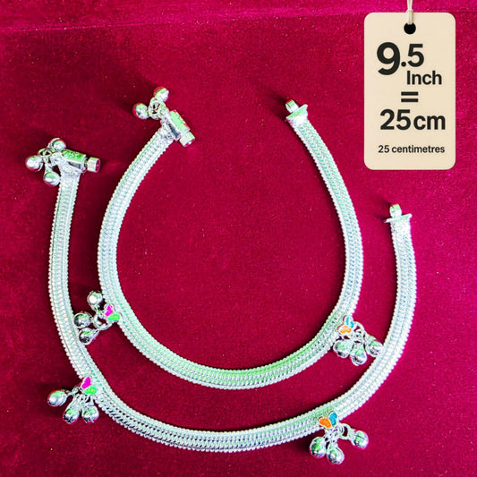 Traditional German Silver Anklet Set With butterfly Design with fancy Chain, LIGHT WIGHT Pack of 2-9.5 Inch