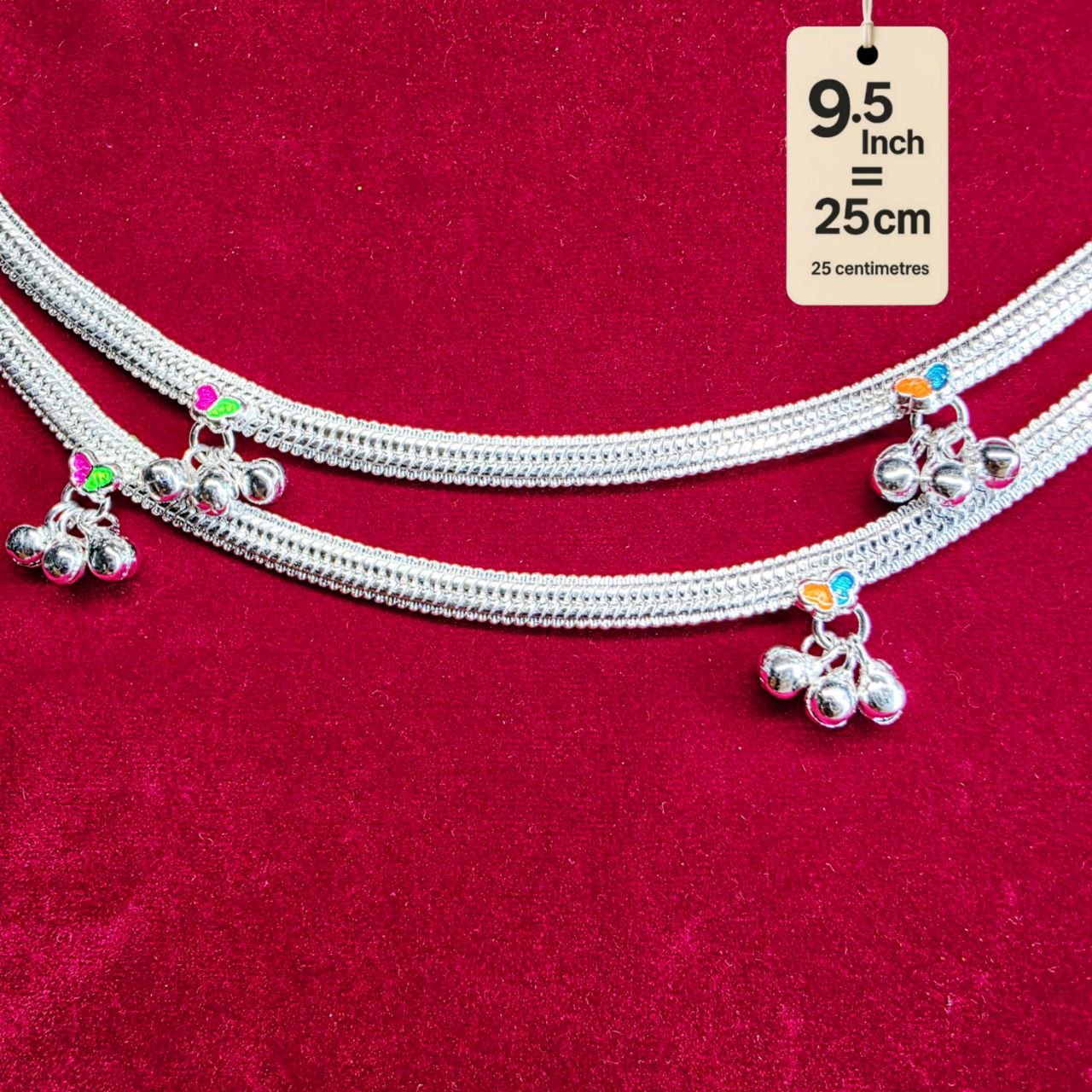Traditional German Silver Anklet Set With butterfly Design with fancy Chain, LIGHT WIGHT Pack of 2-9.5 Inch