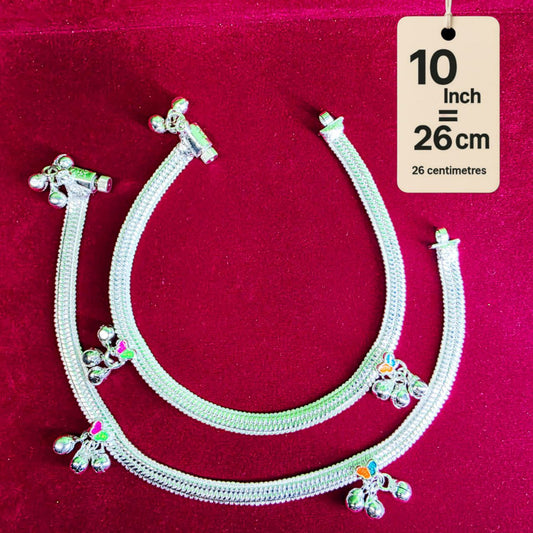 Traditional German Silver Anklet Set With butterfly Design with fancy Chain, LIGHT WIGHT Pack of 2-10Inch