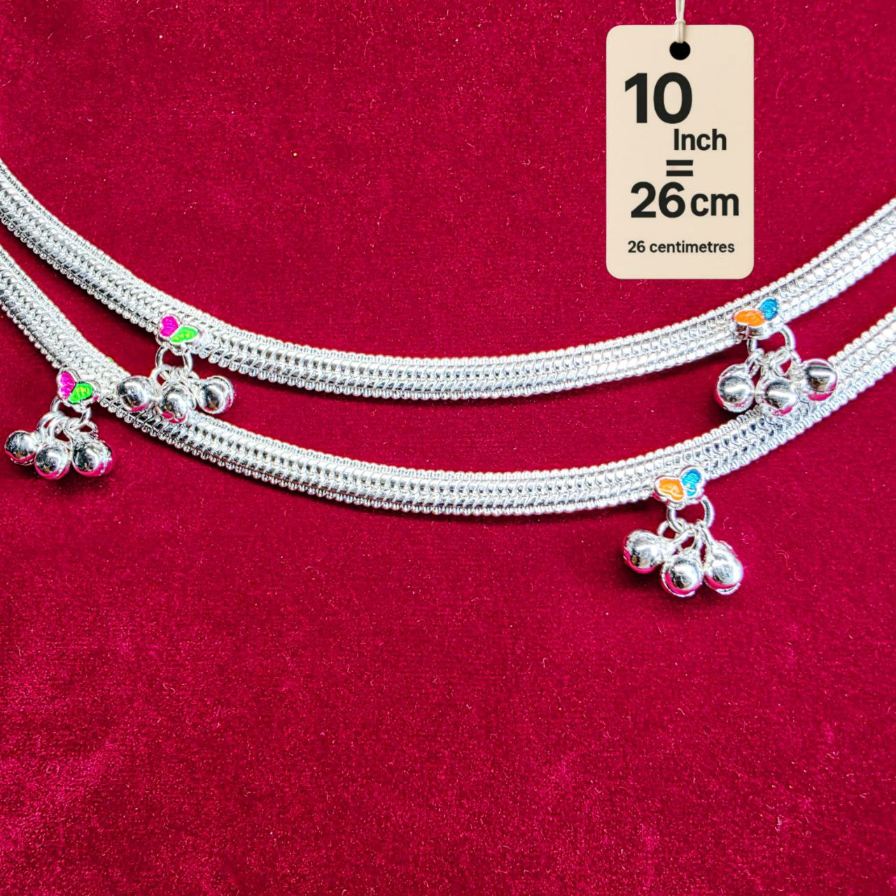 Traditional German Silver Anklet Set With butterfly Design with fancy Chain, LIGHT WIGHT Pack of 2-10Inch