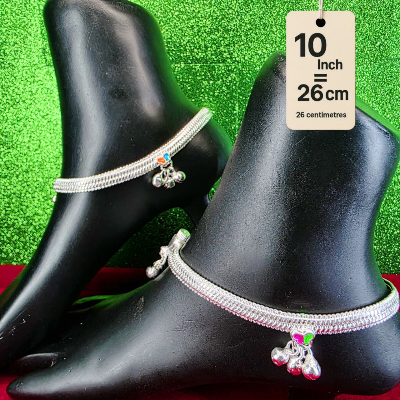Traditional German Silver Anklet Set With butterfly Design with fancy Chain, LIGHT WIGHT Pack of 2-10Inch