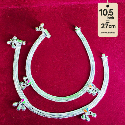 Traditional German Silver Anklet Set With butterfly Design with fancy Chain, LIGHT WIGHT Pack of 2-10.5 Inch