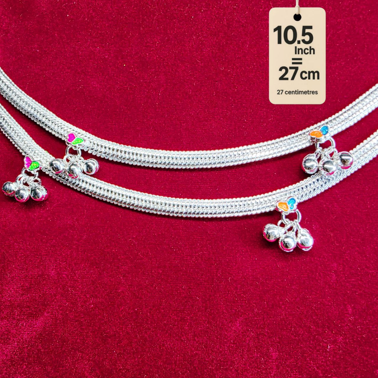 Traditional German Silver Anklet Set With butterfly Design with fancy Chain, LIGHT WIGHT Pack of 2-10.5 Inch