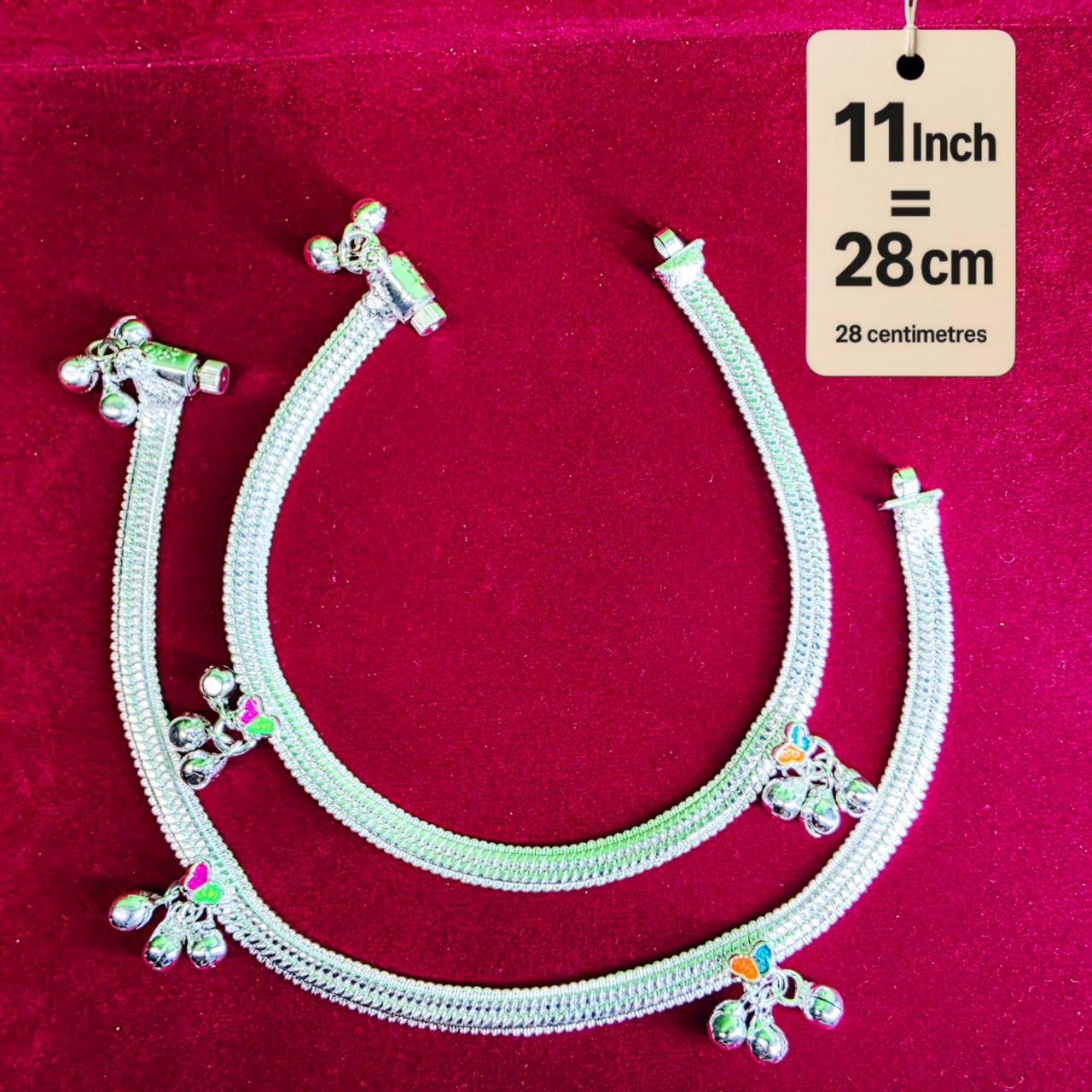 Traditional German Silver Anklet Set With butterfly Design with fancy Chain, LIGHT WIGHT Pack of 2-11 Inch