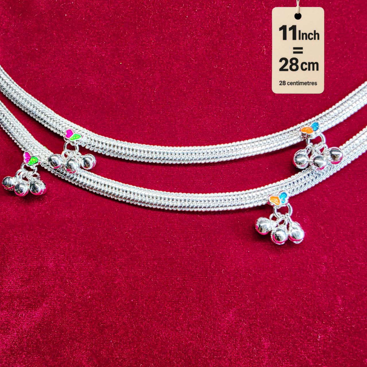 Traditional German Silver Anklet Set With butterfly Design with fancy Chain, LIGHT WIGHT Pack of 2-11 Inch