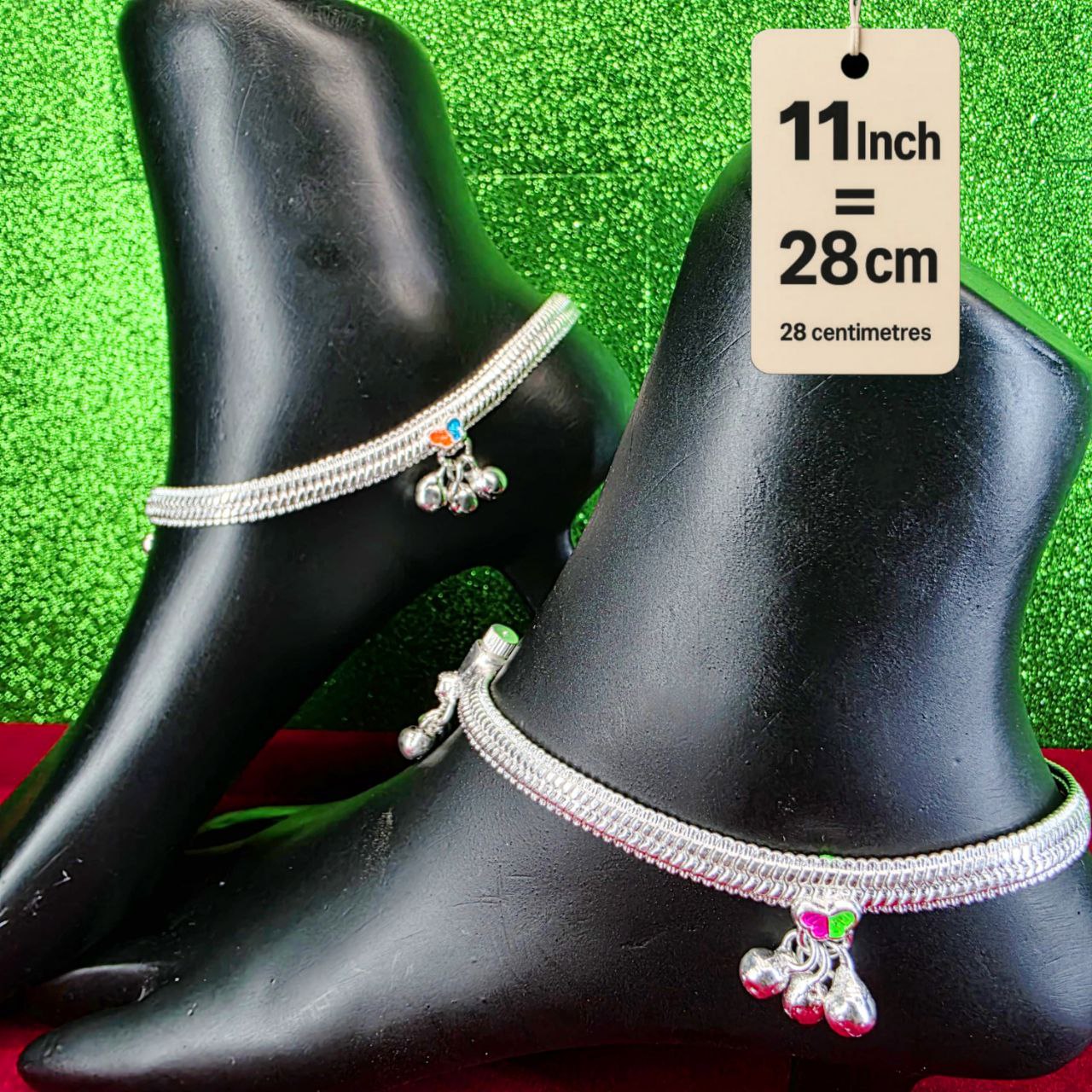 Traditional German Silver Anklet Set With butterfly Design with fancy Chain, LIGHT WIGHT Pack of 2-11 Inch