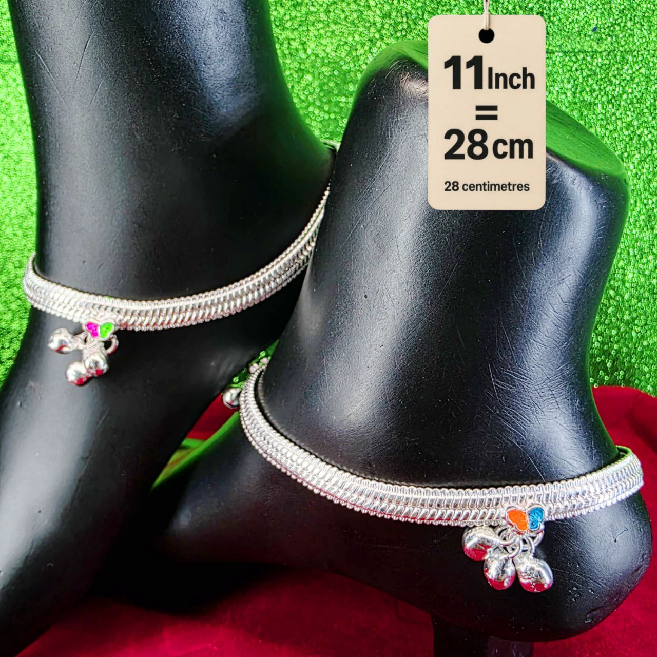 Traditional German Silver Anklet Set With butterfly Design with fancy Chain, LIGHT WIGHT Pack of 2-11 Inch