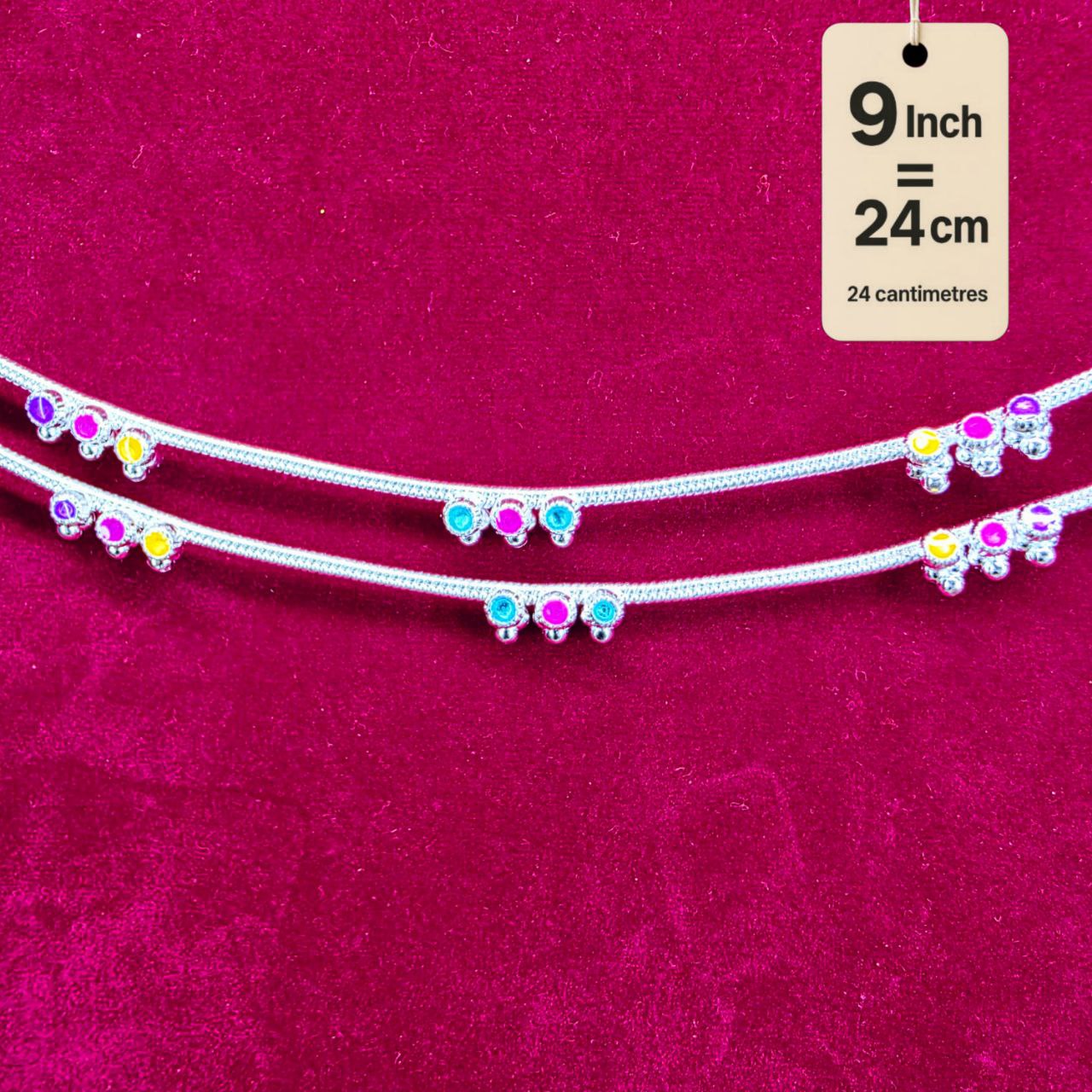 Anklet light weight German silver anklet tradetional desin with multi color doted anklet set of 2-9 Inch