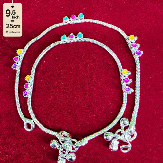 Anklet light weight German silver anklet tradetional desin with multi color doted anklet set of 2-9.5  Inch