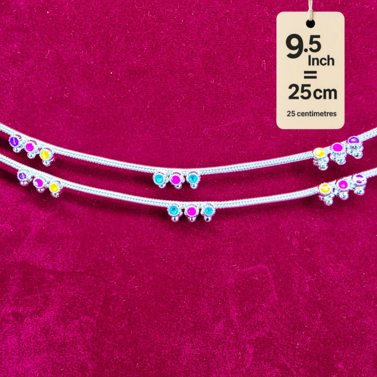 Anklet light weight German silver anklet tradetional desin with multi color doted anklet set of 2-9.5  Inch