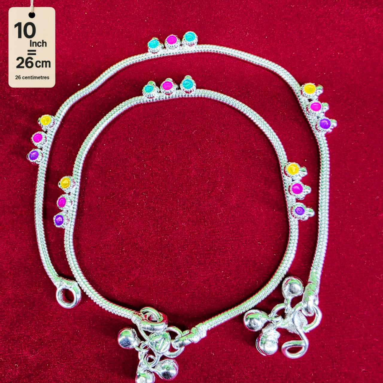 Anklet light weight German silver anklet tradetional desin with multi color doted anklet set of 2-10 Inch