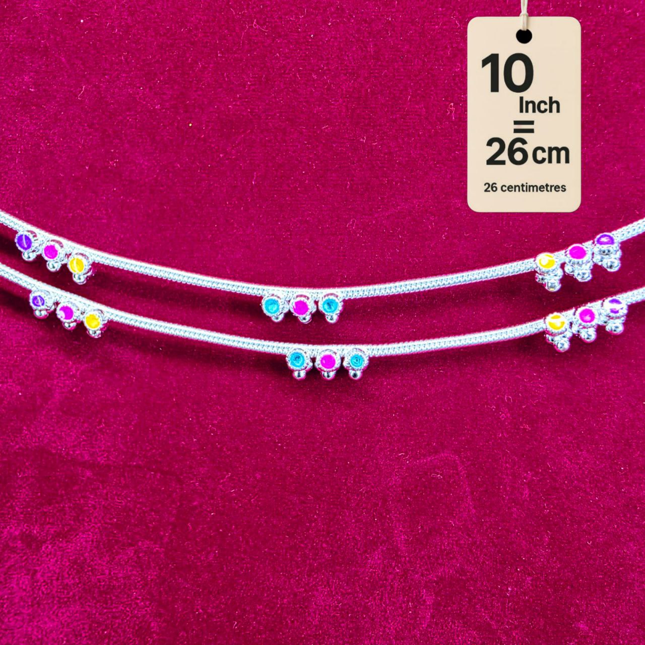 Anklet light weight German silver anklet tradetional desin with multi color doted anklet set of 2-10 Inch