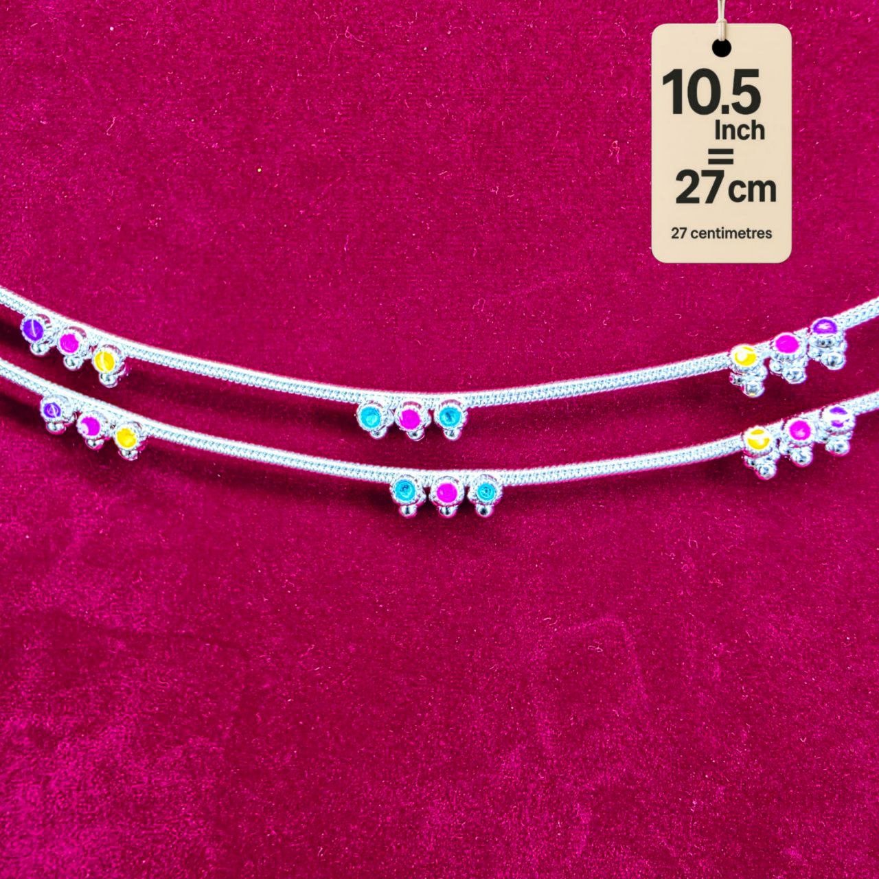 Anklet light weight German silver anklet tradetional desin with multi color doted anklet set of 2-10.5 Inch