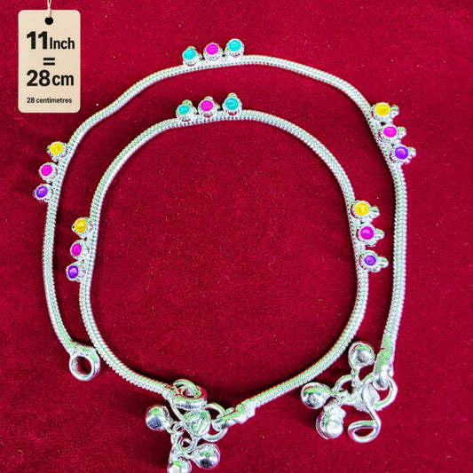 Anklet light weight German silver anklet tradetional desin with multi color doted anklet set of 2-11 Inch