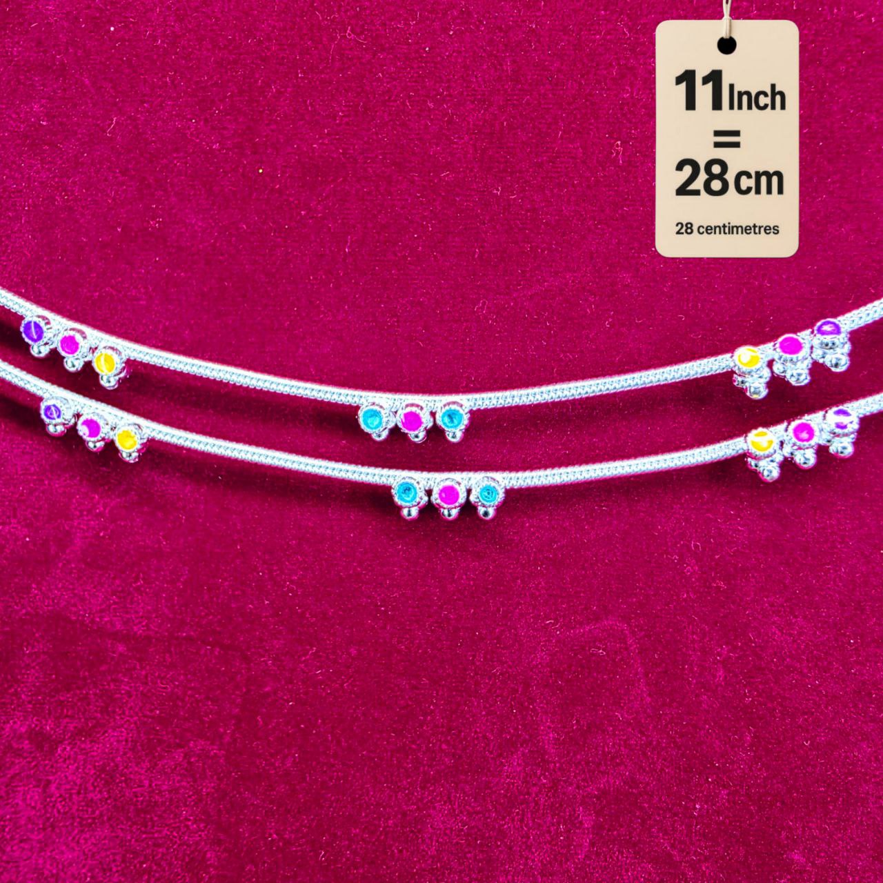 Anklet light weight German silver anklet tradetional desin with multi color doted anklet set of 2-11 Inch