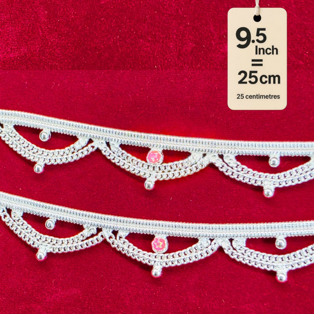 Leyerd jalra German Silver Anklets Set of 2, Design with Coloured Stones, Contemporary Style, Silver Plated-layer by layered Traditional collection -9.5 Inch