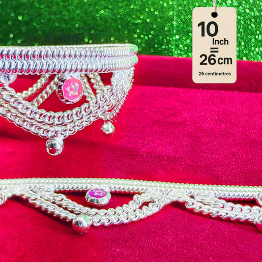 Leyerd jalra German Silver Anklets Set of 2, Design with Coloured Stones, Contemporary Style, Silver Plated-layer by layered Traditional collection -10 Inch