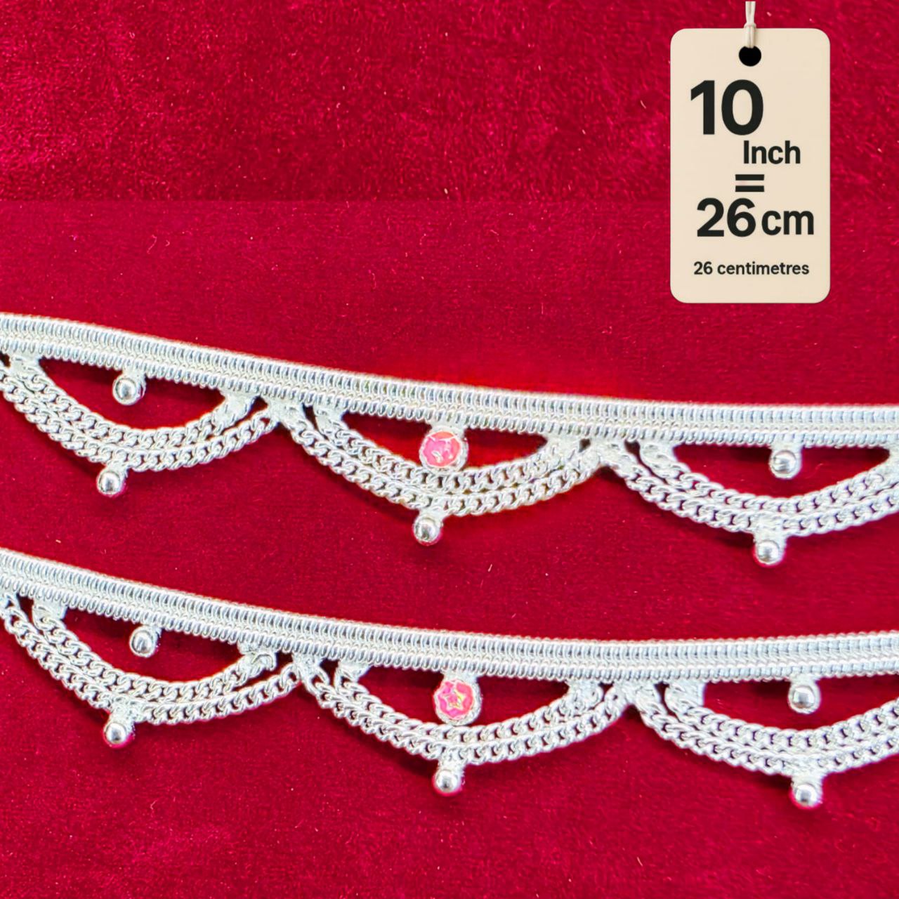 Leyerd jalra German Silver Anklets Set of 2, Design with Coloured Stones, Contemporary Style, Silver Plated-layer by layered Traditional collection -10 Inch