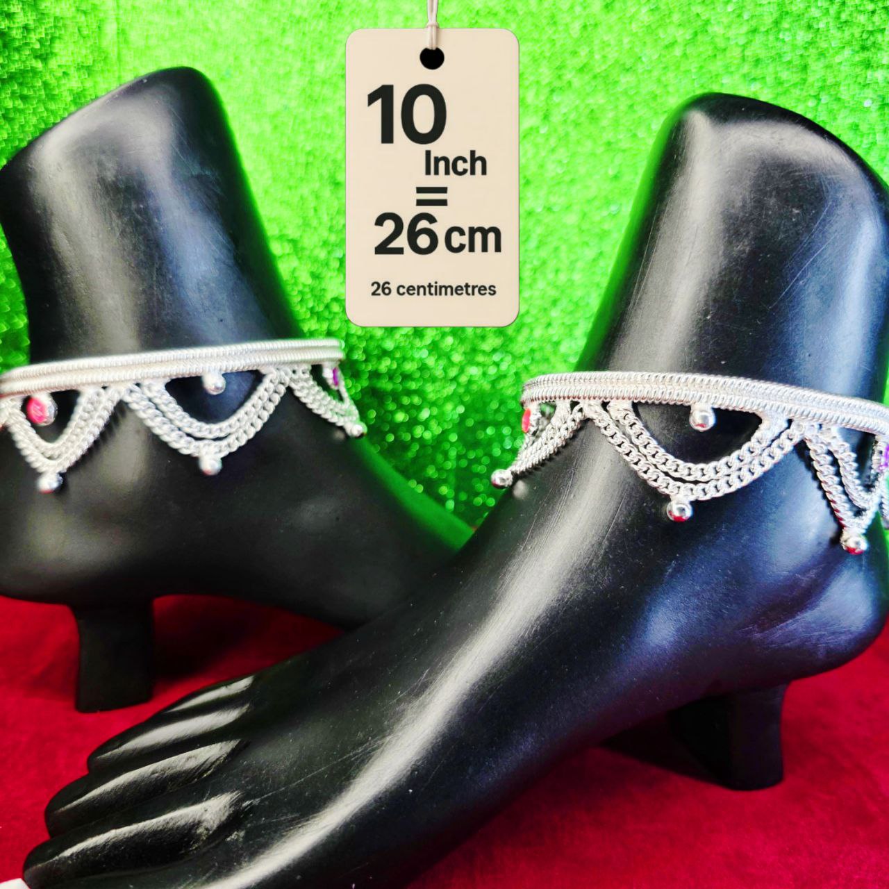 Leyerd jalra German Silver Anklets Set of 2, Design with Coloured Stones, Contemporary Style, Silver Plated-layer by layered Traditional collection -10 Inch