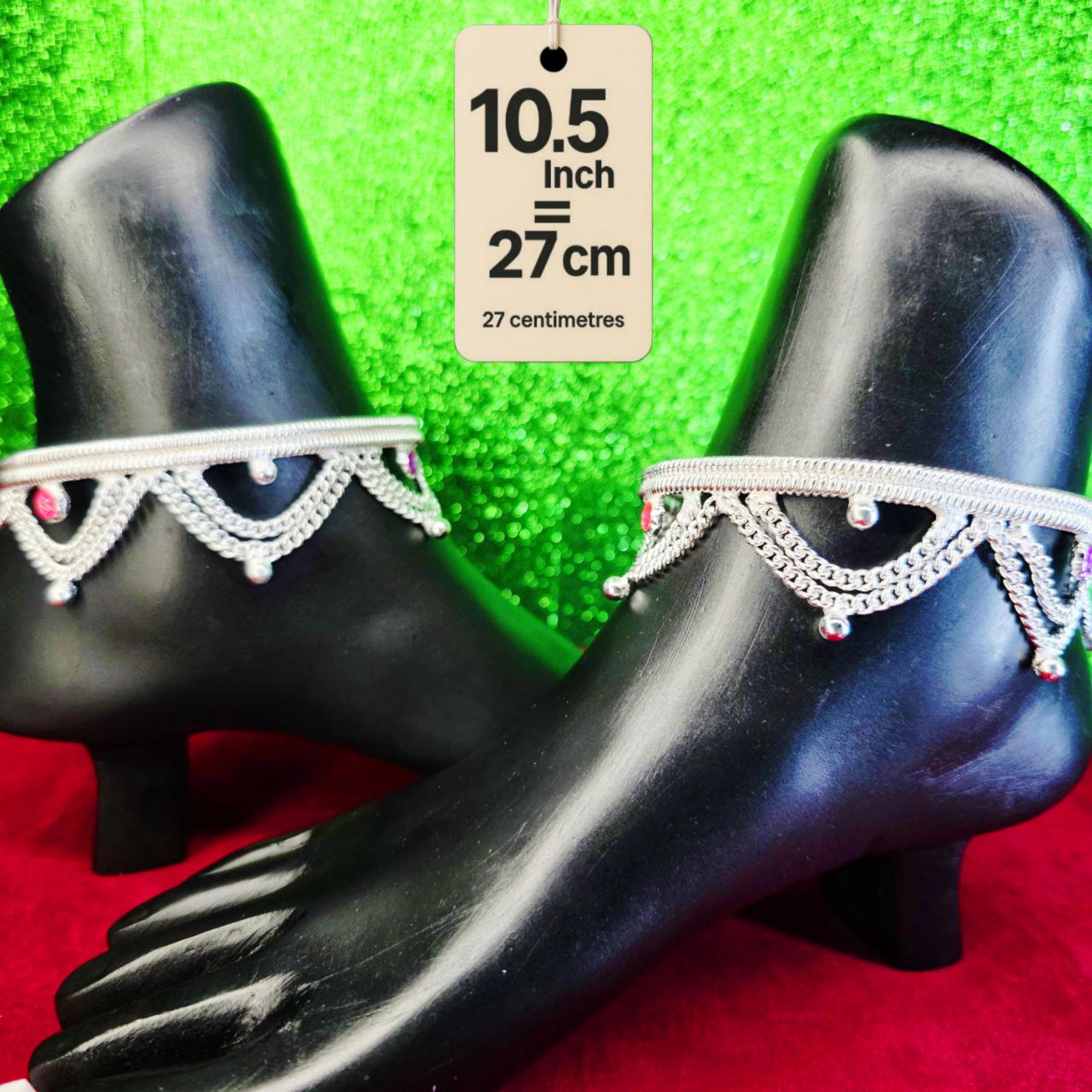 Leyerd jalra German Silver Anklets Set of 2, Design with Coloured Stones, Contemporary Style, Silver Plated-layer by layered Traditional collection -10.5 Inch